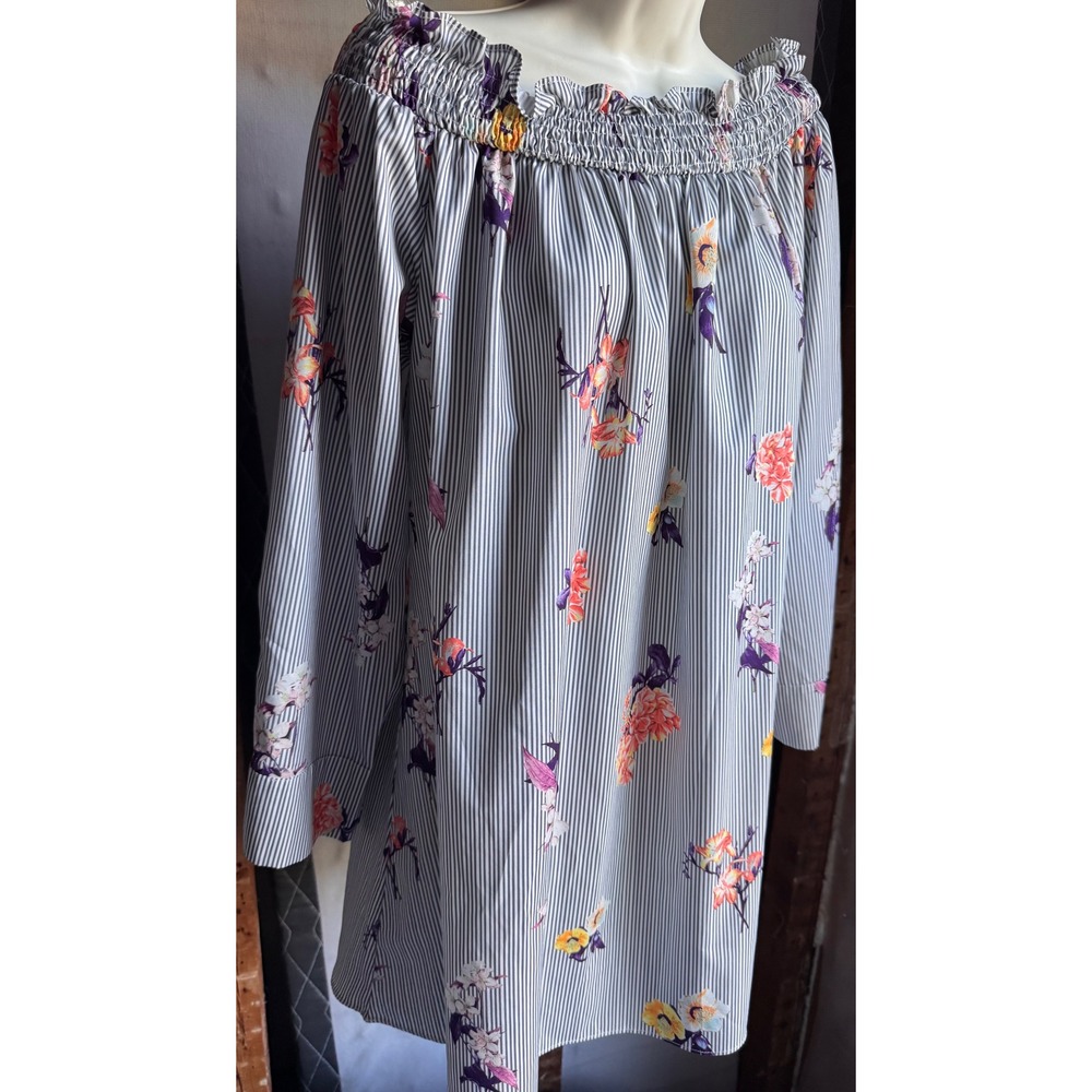Hayden Los Angeles Floral Striped Off Shoulder Blouse Blue White Size M H5453